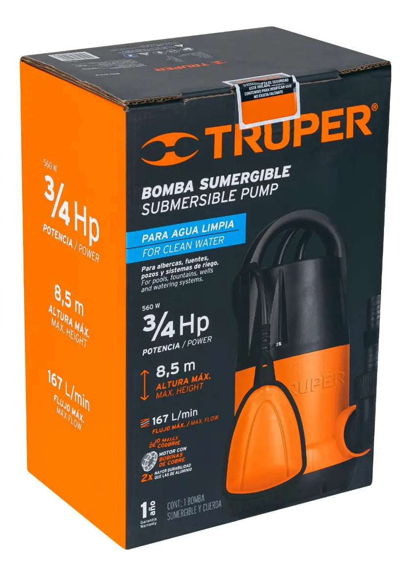 Bomba Sumergible para Agua Sucia - 3/4 HP - Truper