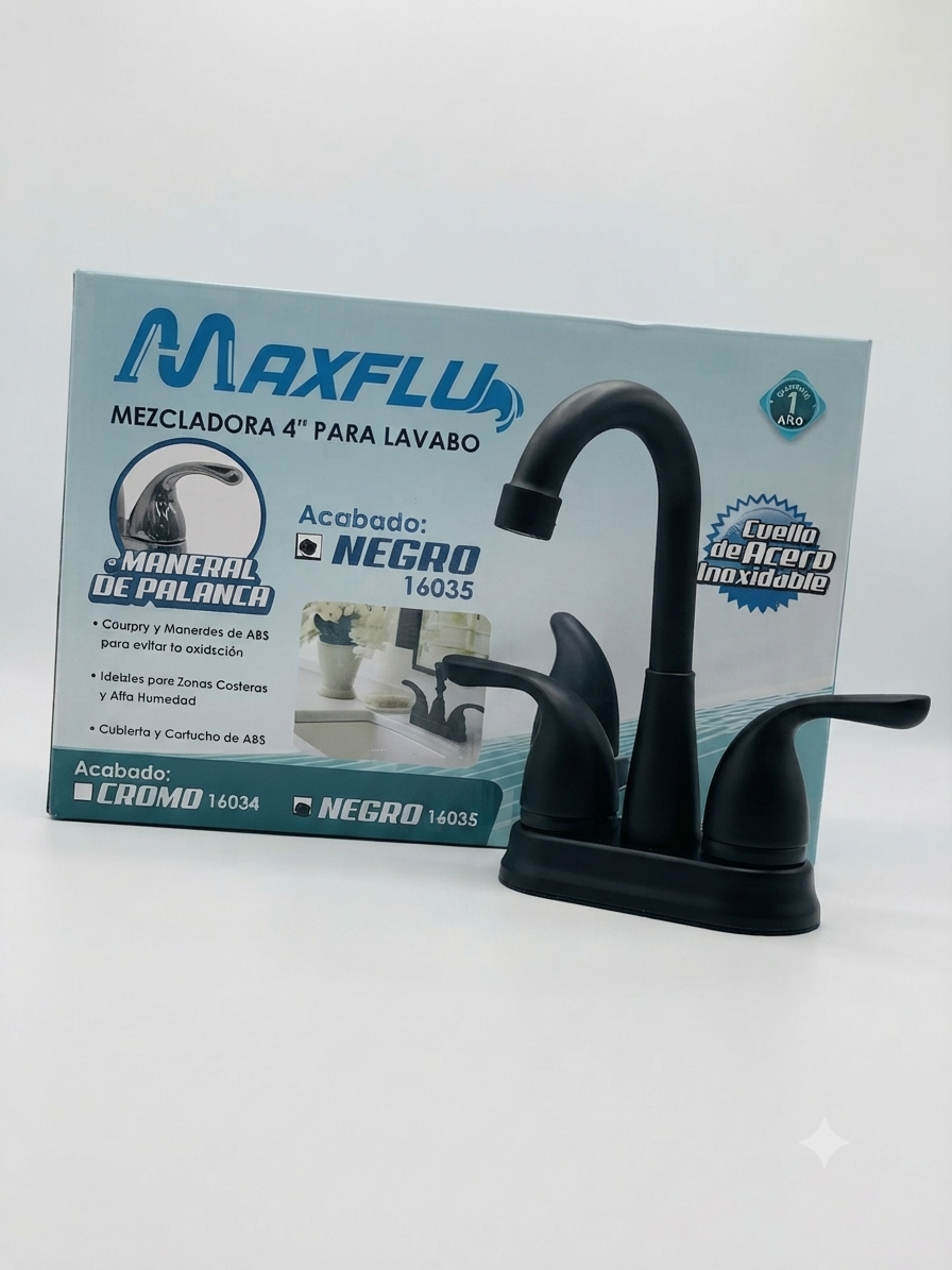 Mezcladora de 4" para lavabo negro Maxflu