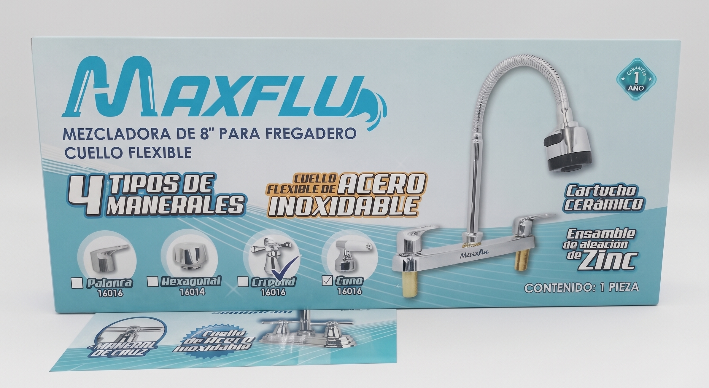 Mezcladora de 8" para fregadero cuello flexible