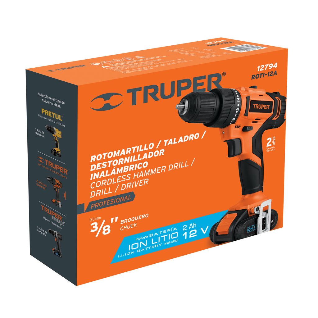 Rotomartillo Inalámbrico 12 V, 3/8" - Truper