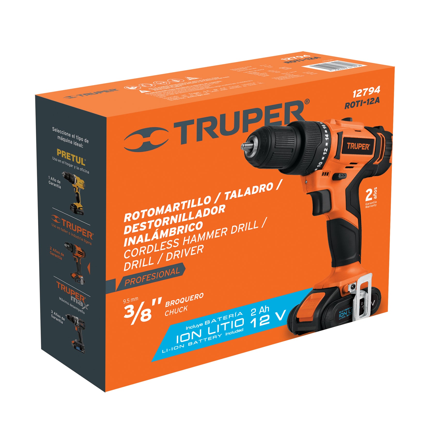 Rotomartillo Inalámbrico 12 V, 3/8" - Truper